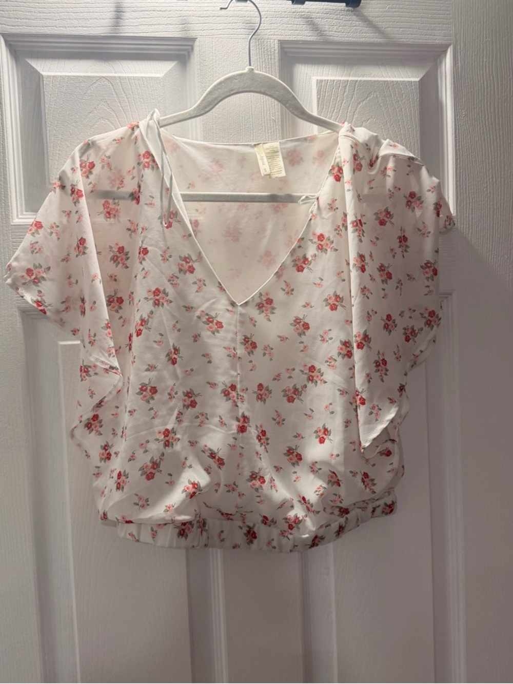 Japna White Blouse with Pink Floral Print